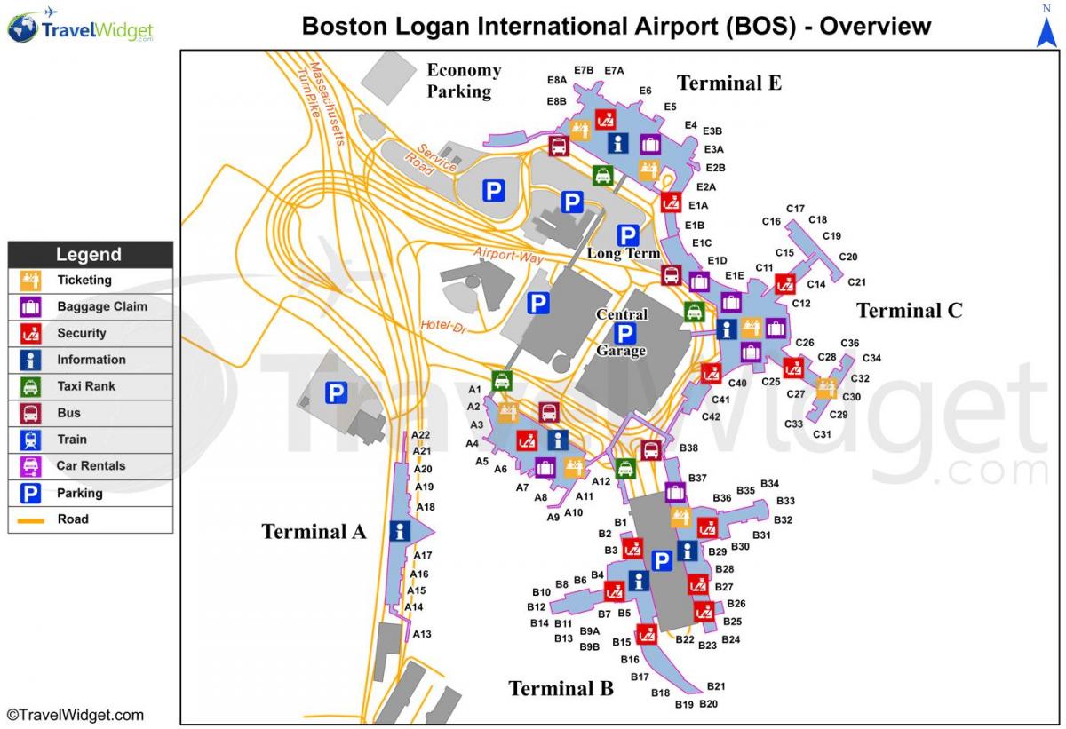 karta över Boston flygplats
