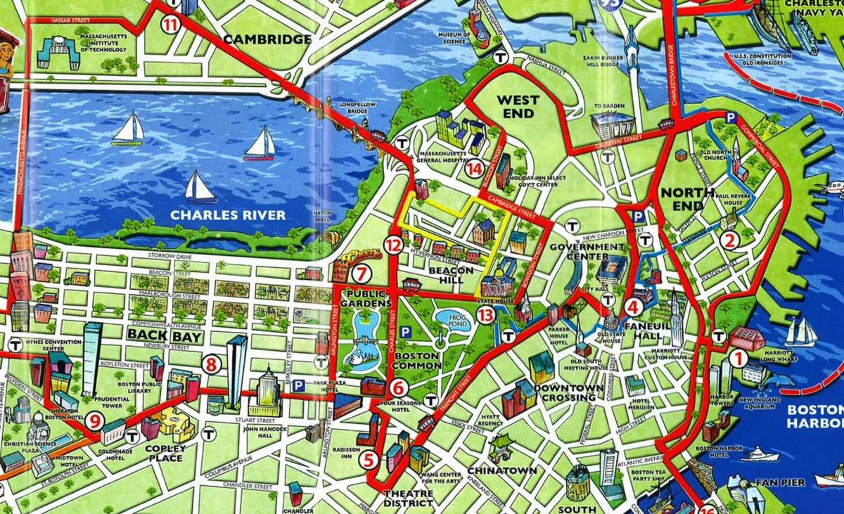 karta över attraktioner i Boston