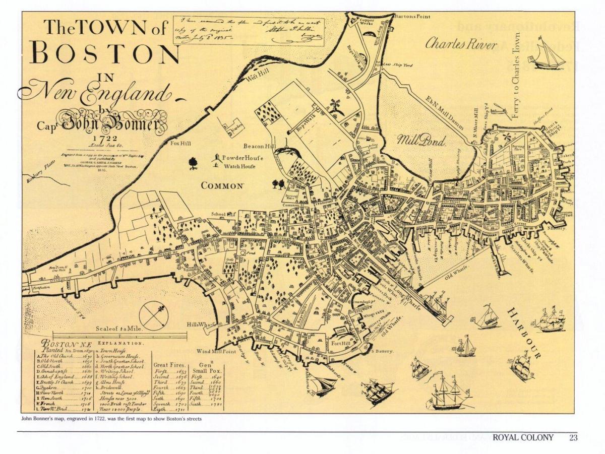 gammal karta över Boston