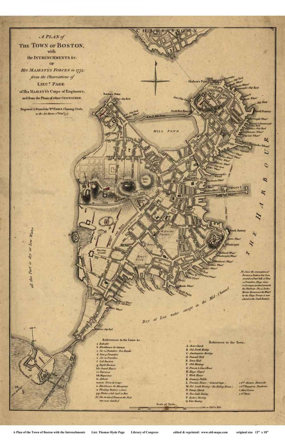 karta över historiska Boston