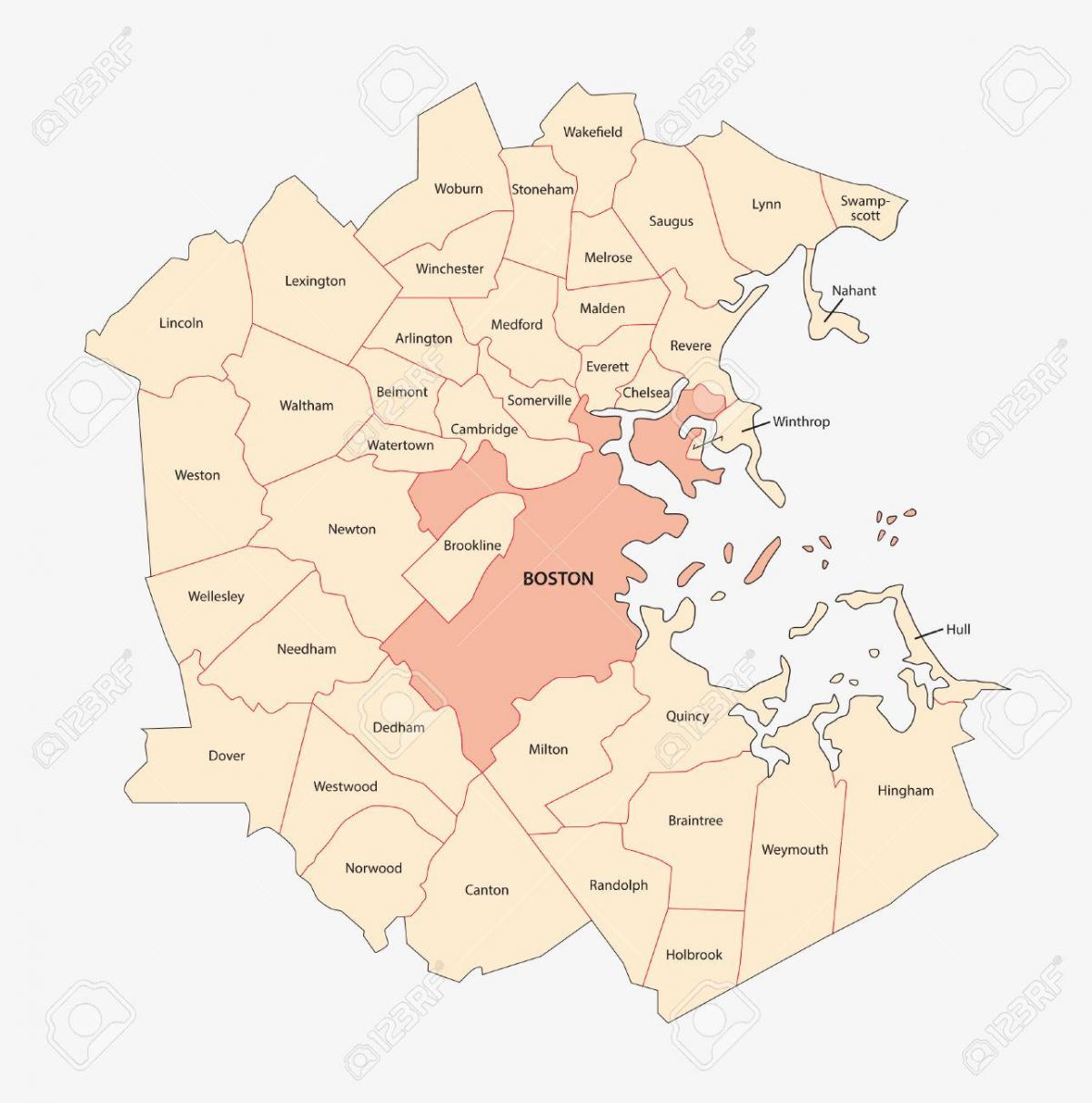 karta Boston-området