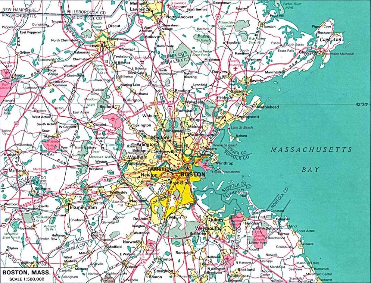 karta över större Boston-området