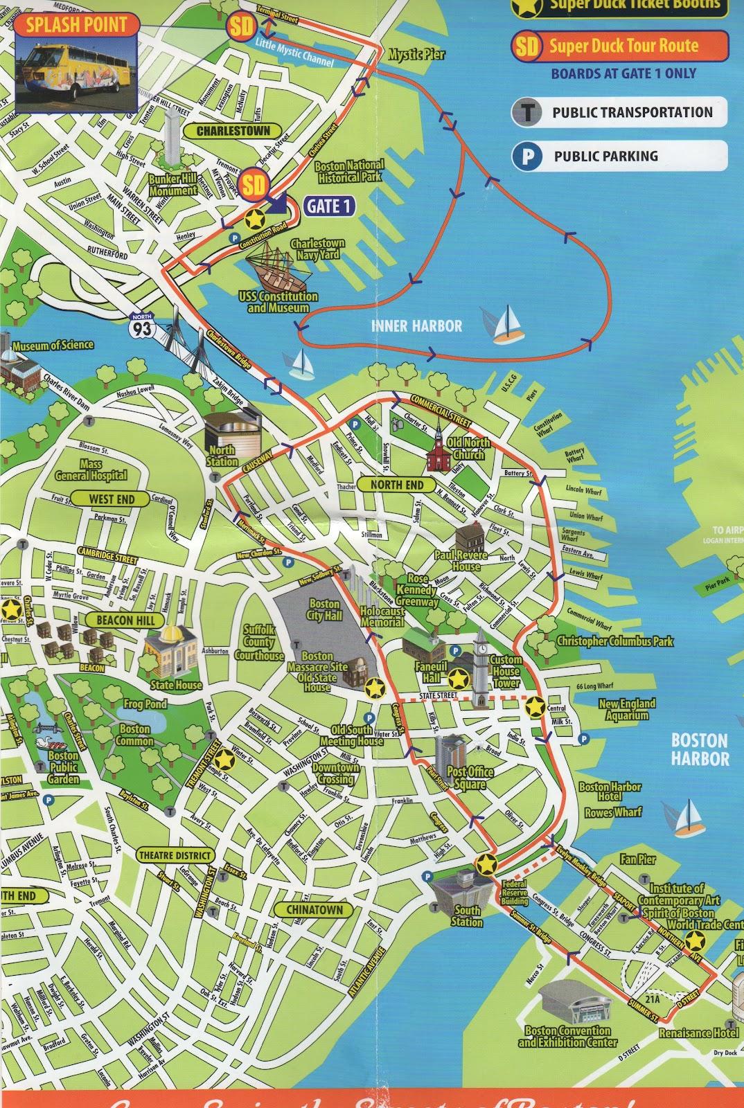 Boston sightseeing karta - Karta över Boston sightseeing (Usa)