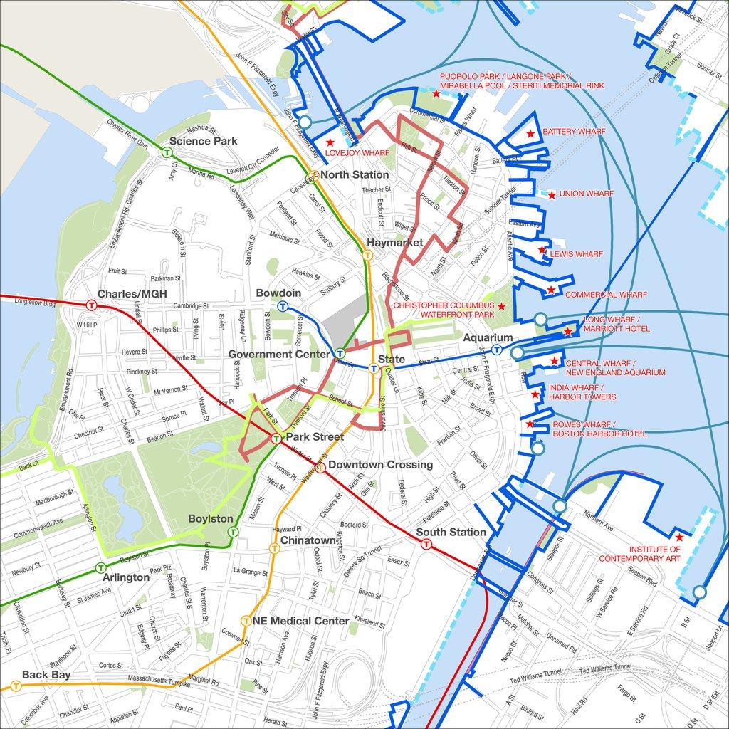 Boston walking karta - Boston rundvandring karta (Usa)