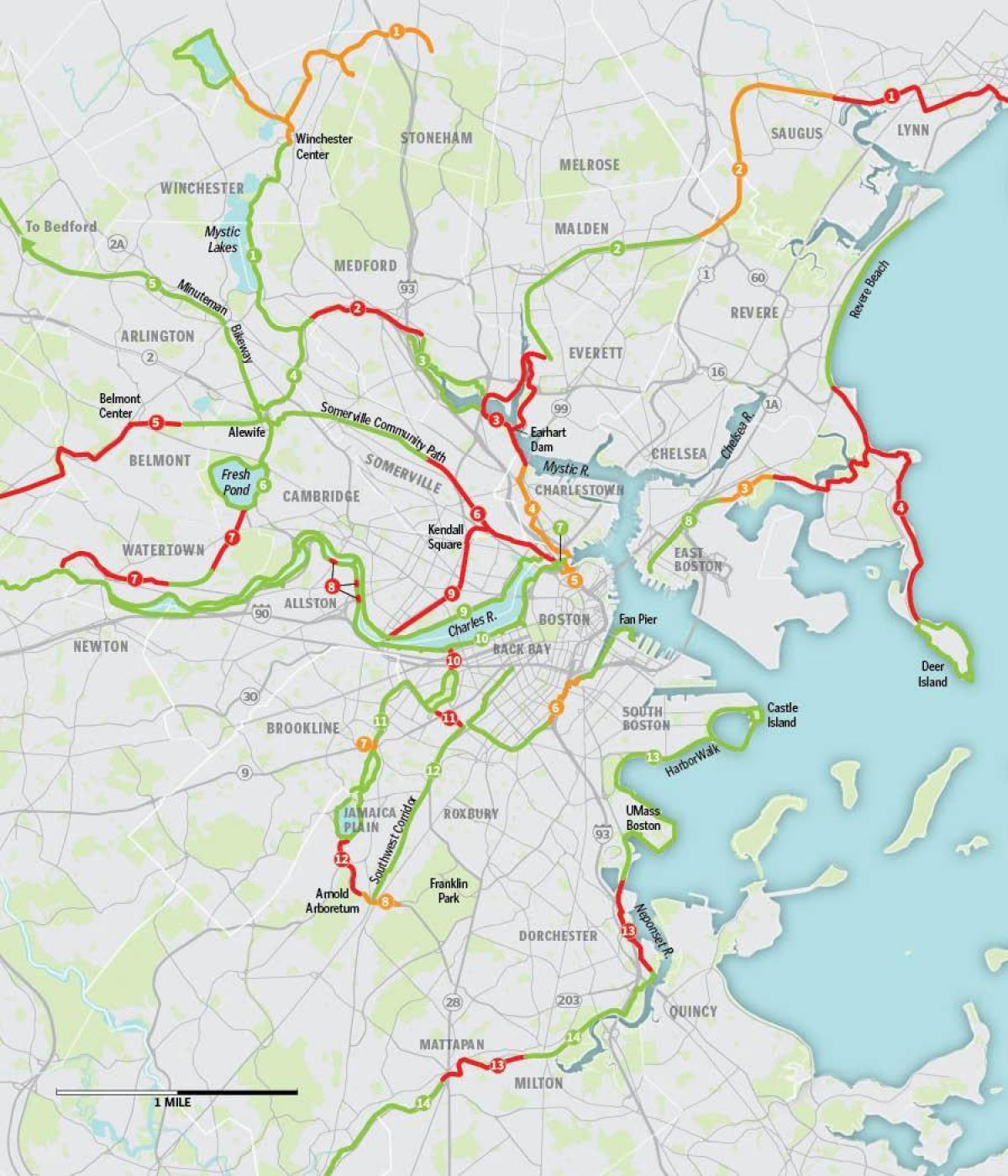 karta över boston Boston cykel karta   Karta över Boston cykel (Usa)